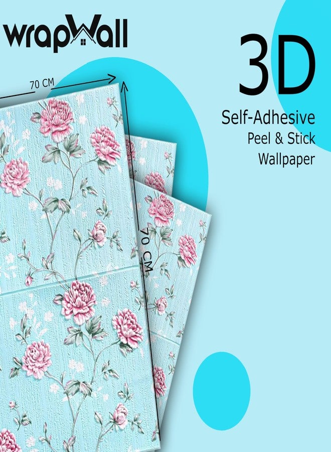WrapWall 3D New Wallpaper PE Foam self Adhesive Design Wall Stickers/DIY Wallpaper for Home Hotel Living Room Bedroom Cafe Decor || Size 70 * 70 cm (Blue-Flower-16, 1) - Image 4